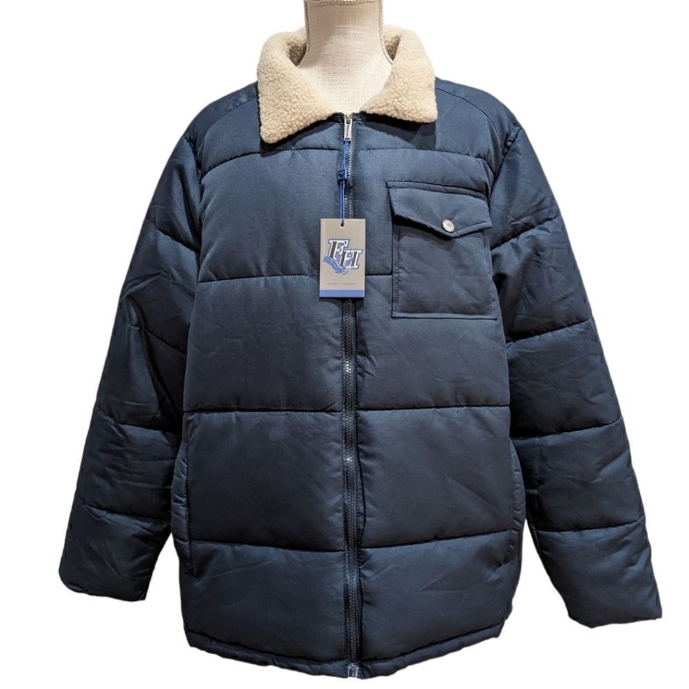 Falcon Hilltop Men's Sherpa Collar Padded Chest Pocket Jacket- Navy Size XL NWT